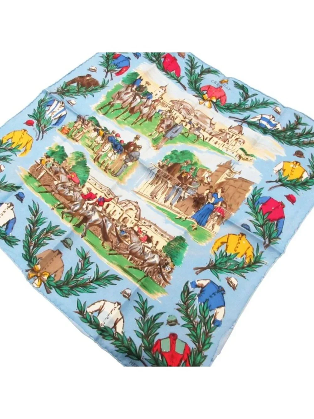 Hermes Scarf Carre 40 Petit Chantilly Stadium Silk 100% Blue - Picture 3 of 8